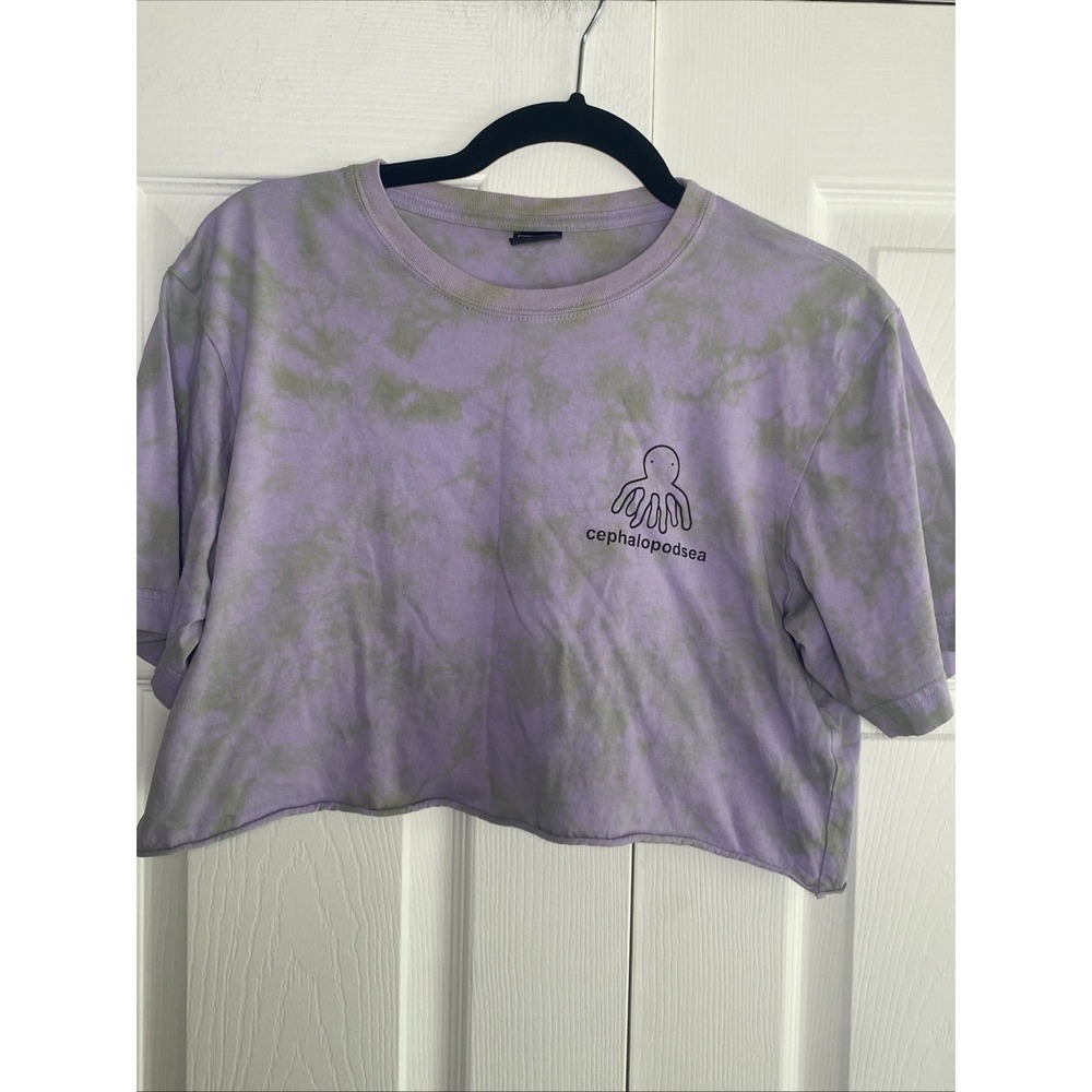 Cephalopodsea Tie Dye Octopus Graphic Crop Top Womens Size M Purple Cotton Indie
